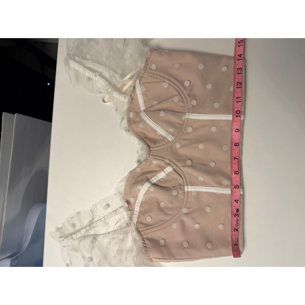Runaway White Corset Crop Top White Polka Dot Sheer Sleeve Size M - Picture 11 of 13